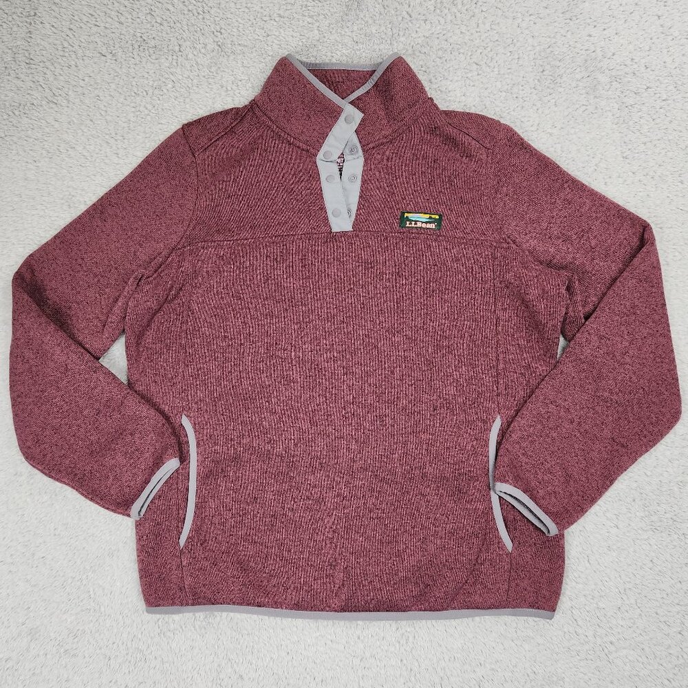 L.L. Bean Sweater Womens Petites Medium Purplish Mauve Snap T Fleece Pullover